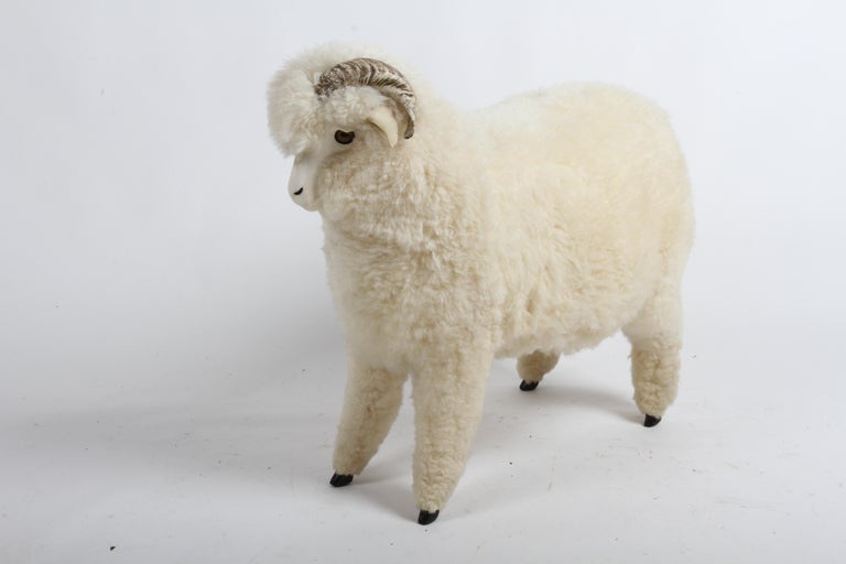Mid-Century Modern Vintage 1980s Life-Size Sheep Sculpture Ottoman or Footstool by Joel Donahoe For Sale