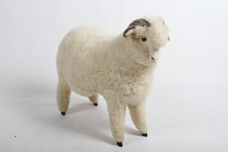 Vintage 1980s Life-Size Sheep Sculpture Ottoman or Footstool by Joel Donahoe For Sale 1