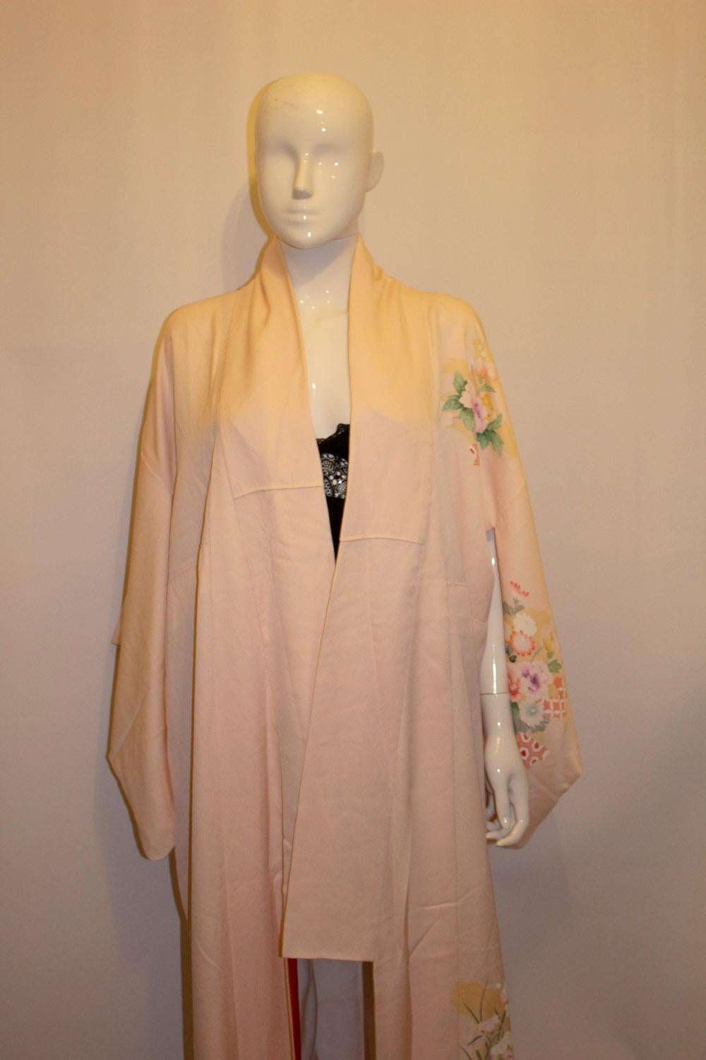 Beige Vintage 1980s Long Kimono with Floral Print For Sale