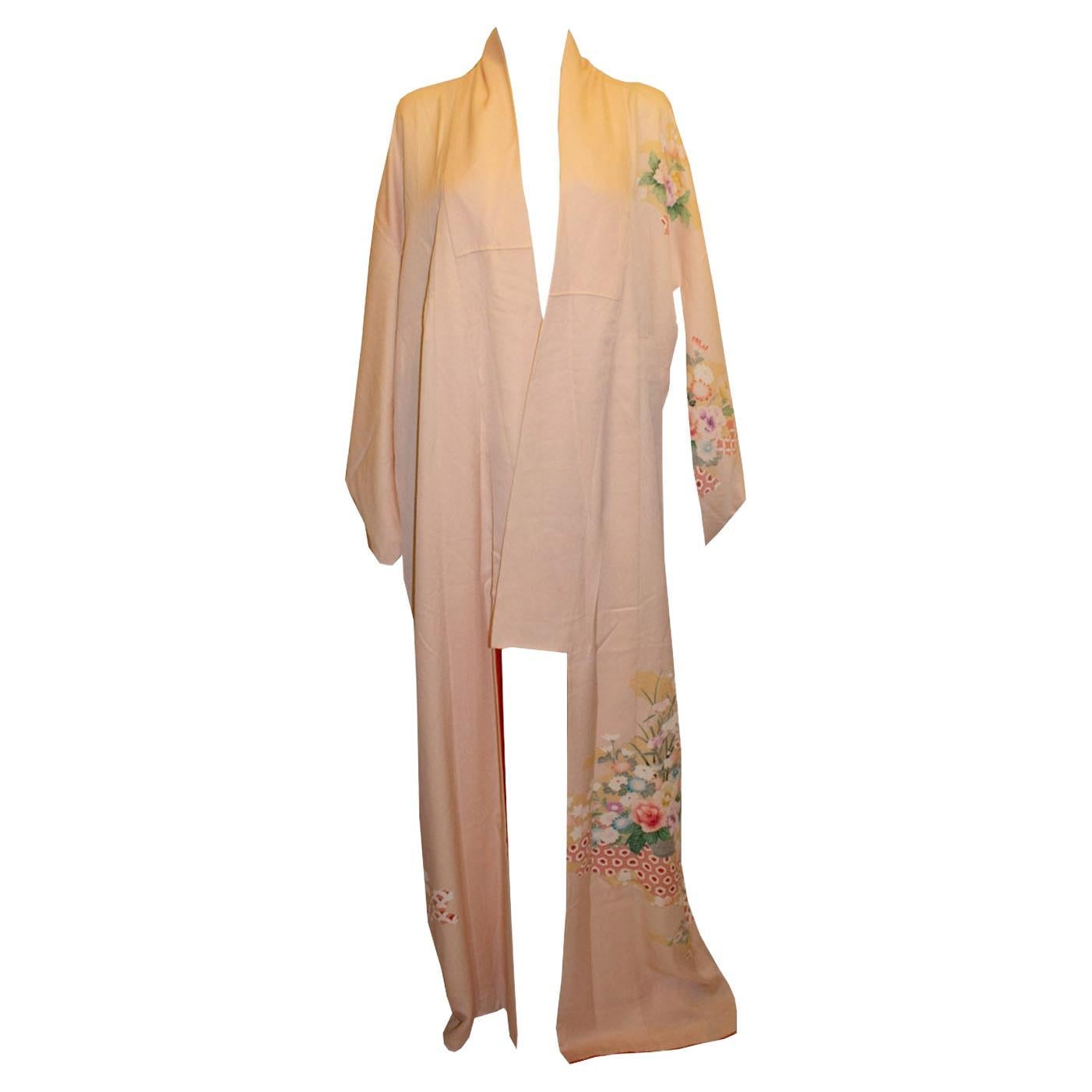 Vintage 1980s Long Kimono with Floral Print For Sale