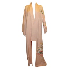 Vintage 1980s Long Kimono with Floral Print