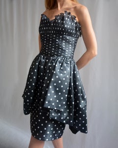 VINTAGE 1980s LORIS AZZARO POLKA DOT CORSET TWO-PIECE DRESS