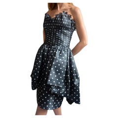 Retro 1980s LORIS AZZARO POLKA DOT CORSET TWO-PIECE DRESS