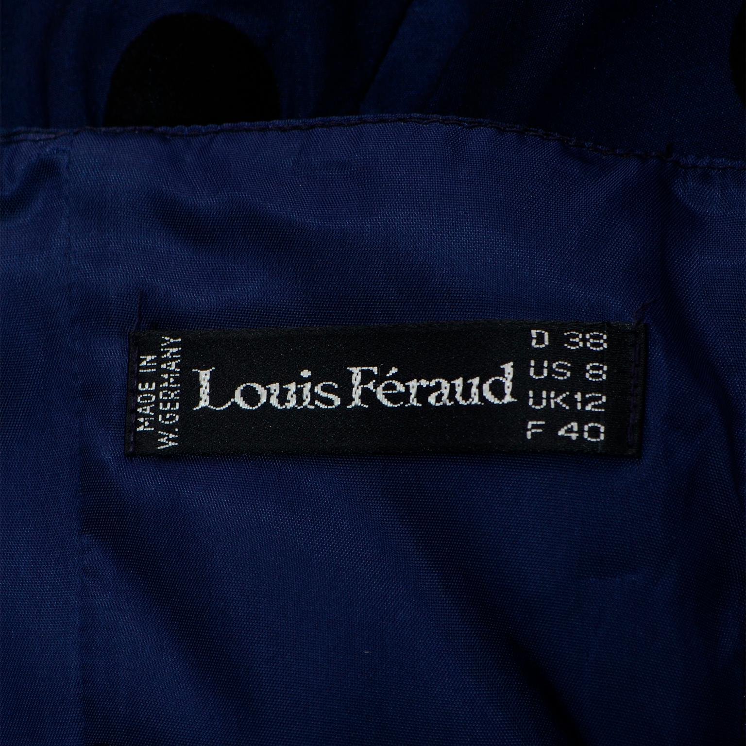 Robe de soirée vintage Louis Feraud bleu profond à pois sans bretelles en soie des années 1980 en vente 3
