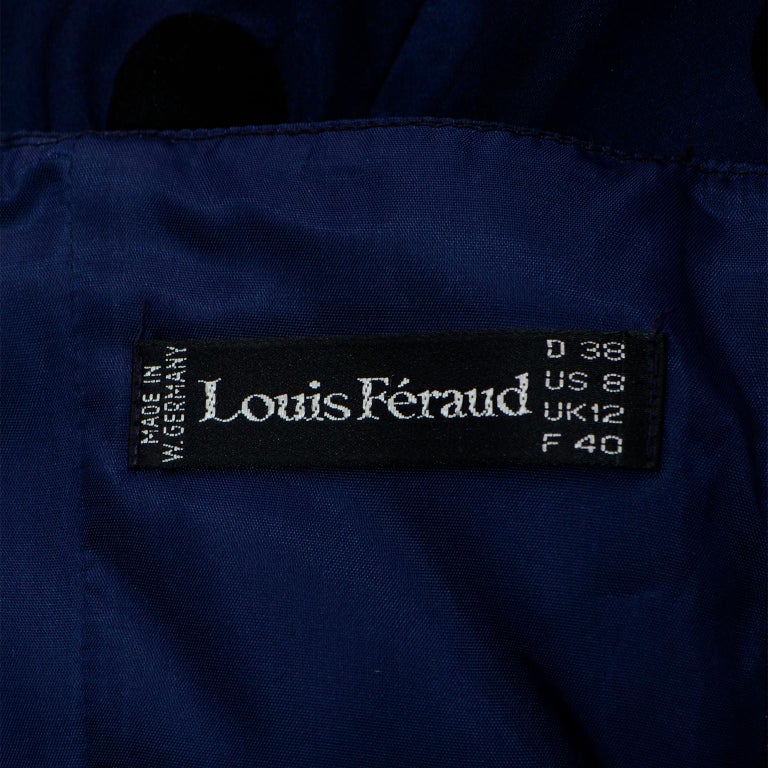 Vintage 1980s Louis Feraud Deep Blue Polka Dot Strapless Silk Evening Dress For Sale 3