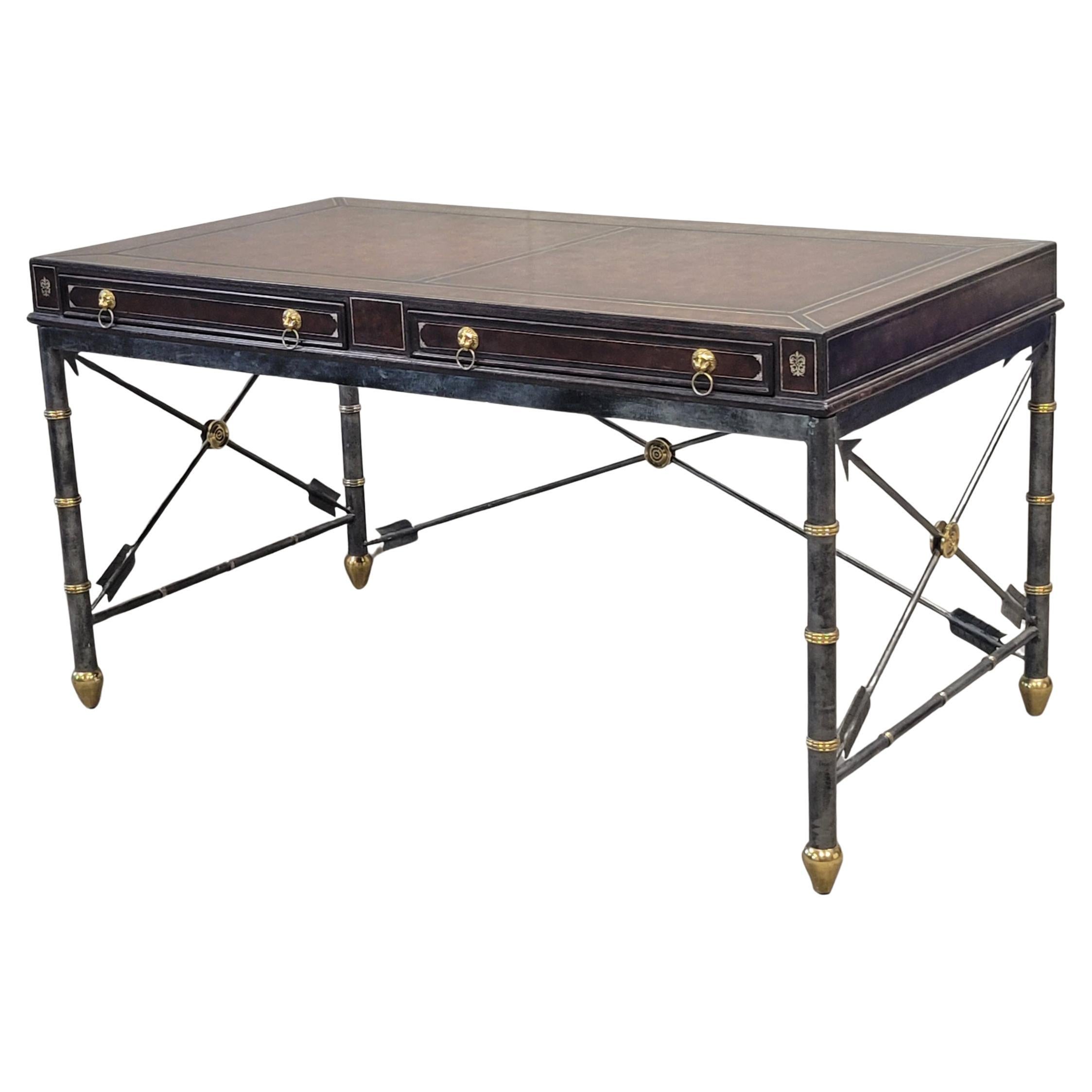 Vintage 1980s Maitland Smith Neoclassical Style Leather Top Writing Desk en venta
