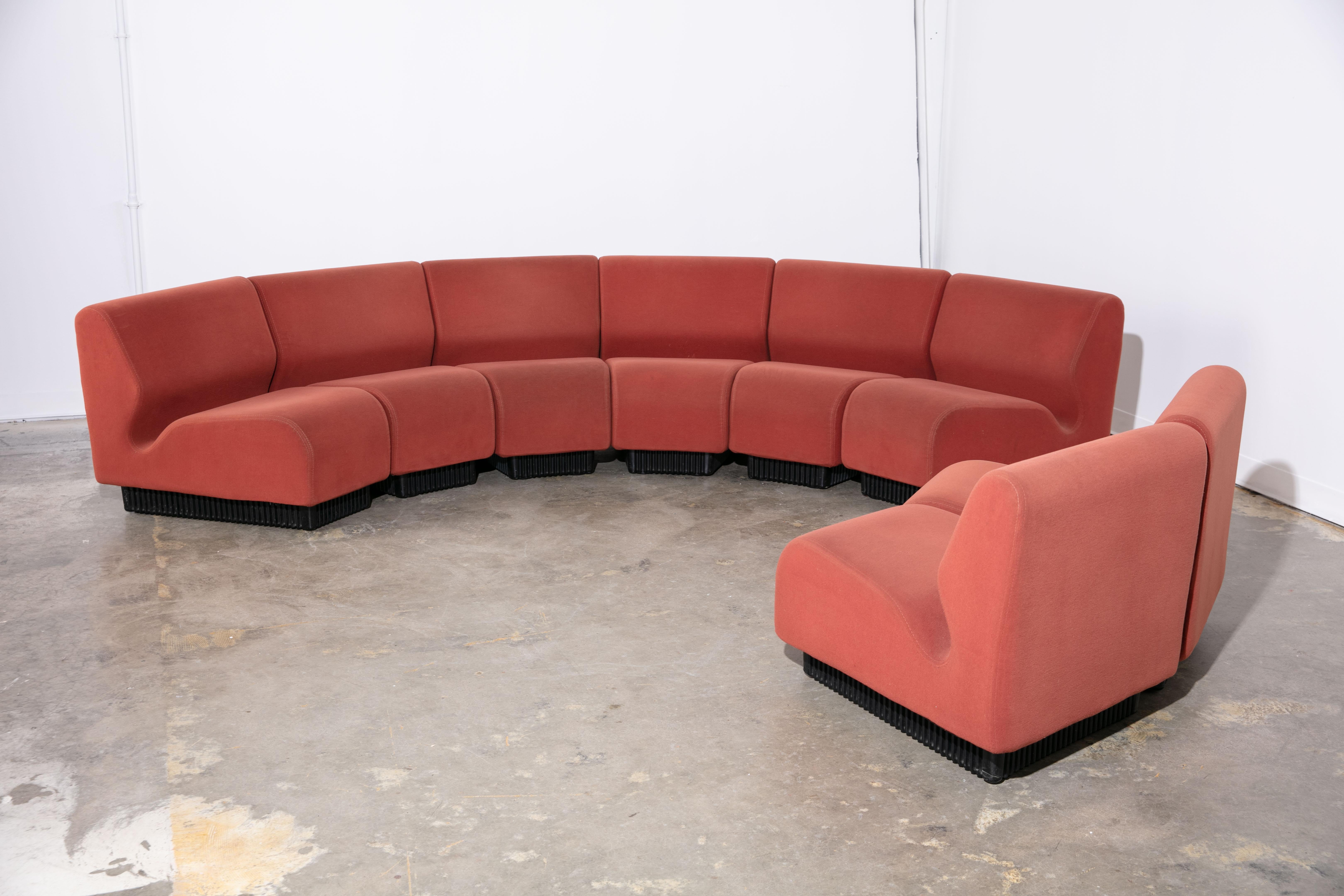 Vintage 1980's super comfy 8 piece sectional sofa by Dan Chadwick for Herman Miller retaining original tags to base. Can be arranged in a variety of ways. Retains original upholstery which should be cleaned but can be used as is if you like. Could