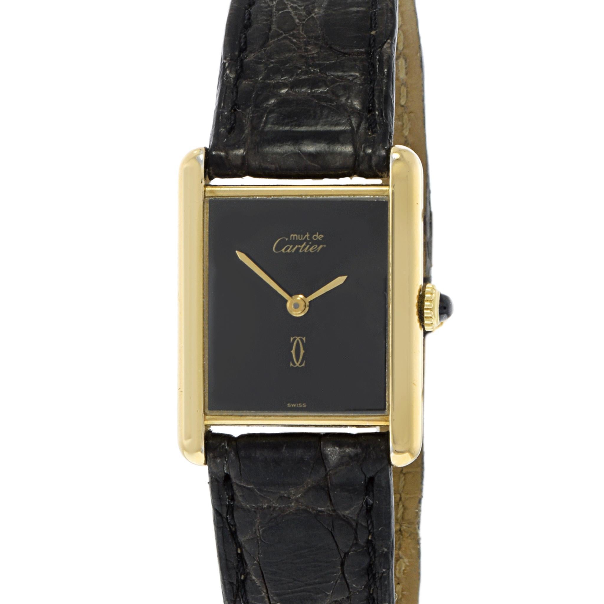 Women's or Men's Vintage 1980’s Mechanical Must de Cartier Black Dial For Sale