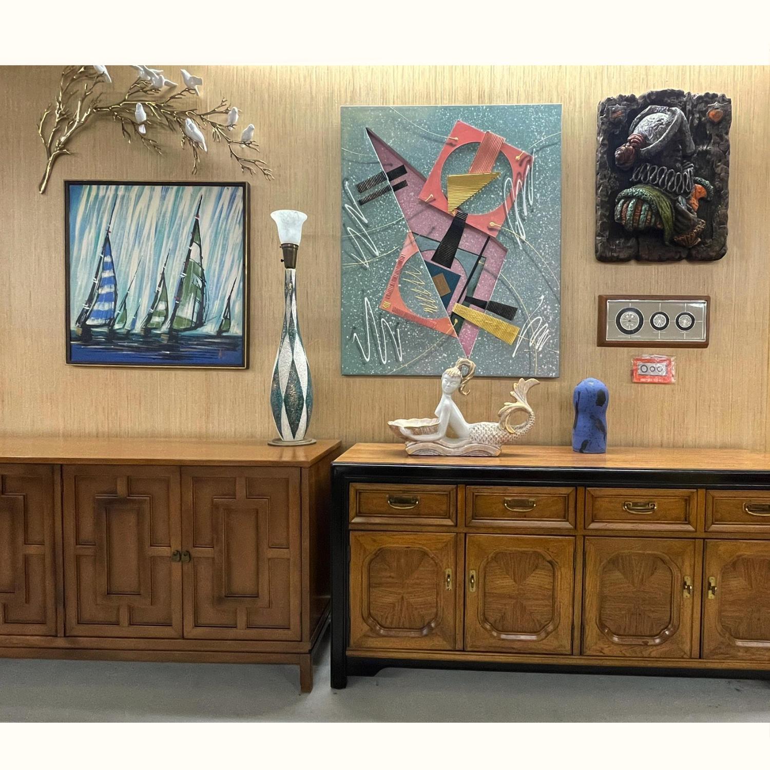 Vintage 1980er Jahre Memphis Stil 3D Abstrakt Geometrisch Mixed Media Combine Gemälde (Leinwand) im Angebot