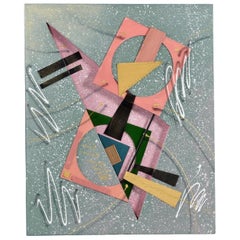 Vintage 1980er Jahre Memphis Stil 3D Abstrakt Geometrisch Mixed Media Combine Gemälde