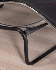 Vintage 1980s Metal and Leather Chaise Lounge, Italian Design