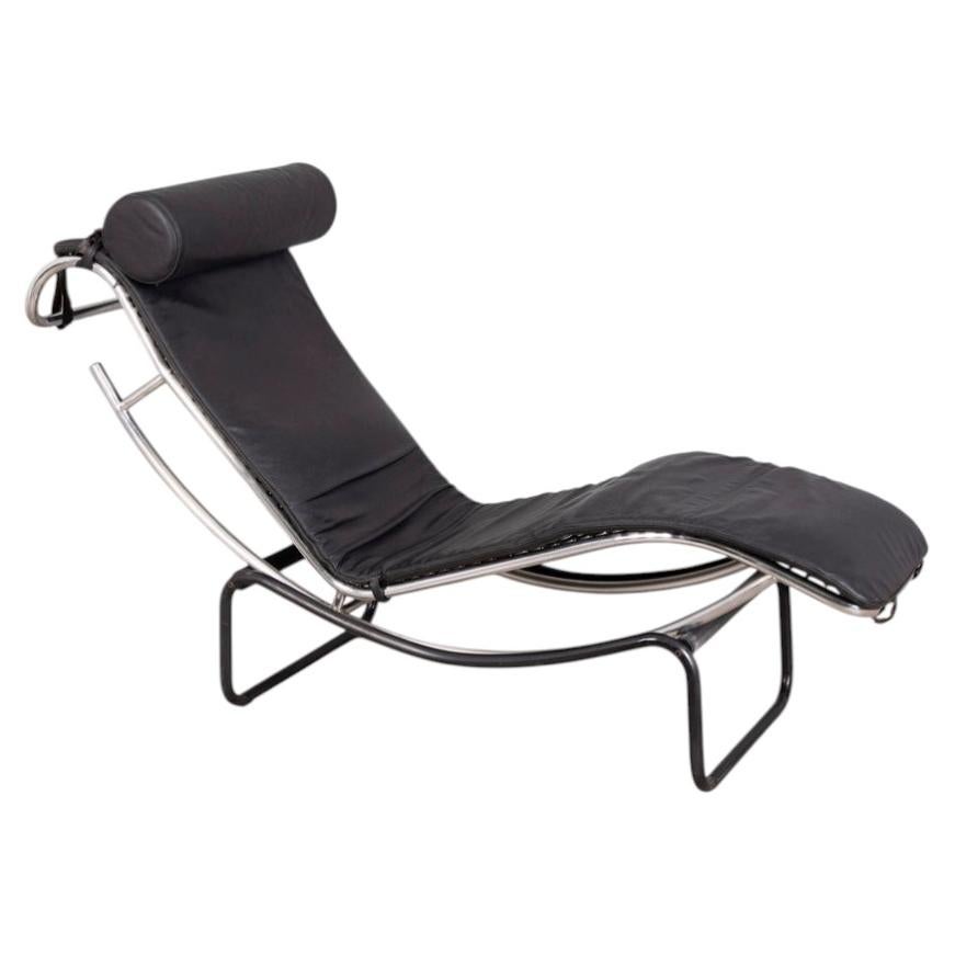 Vintage 1980s Metal and Leather Chaise Lounge, Italian Design