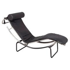 Vintage 1980s Metal and Leather Chaise Lounge, Italian Design