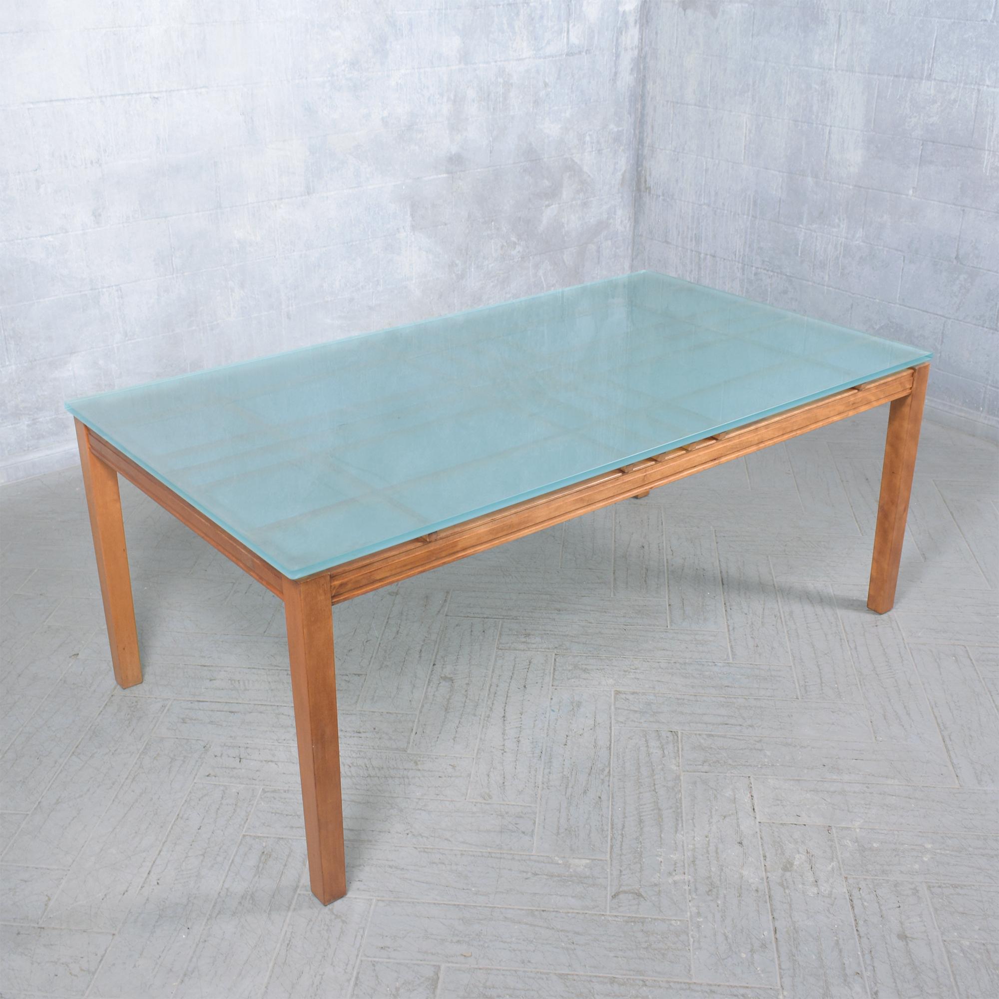 Late 20th Century 1980s Modern Maple Wood Dining Table with Frosted Glass Top For Sale