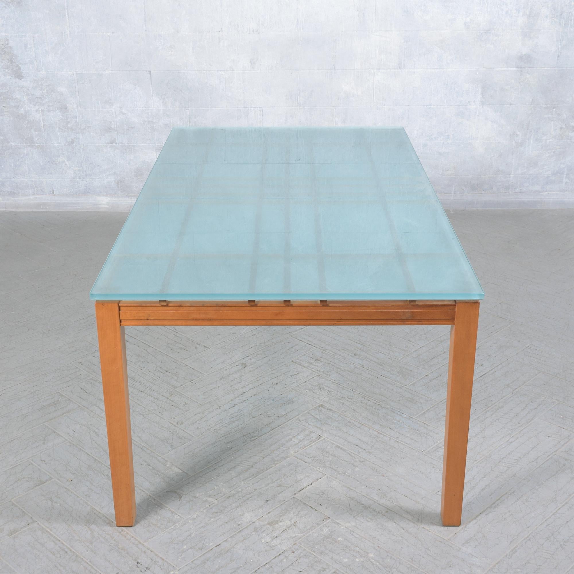 1980s Modern Maple Wood Dining Table with Frosted Glass Top For Sale 2