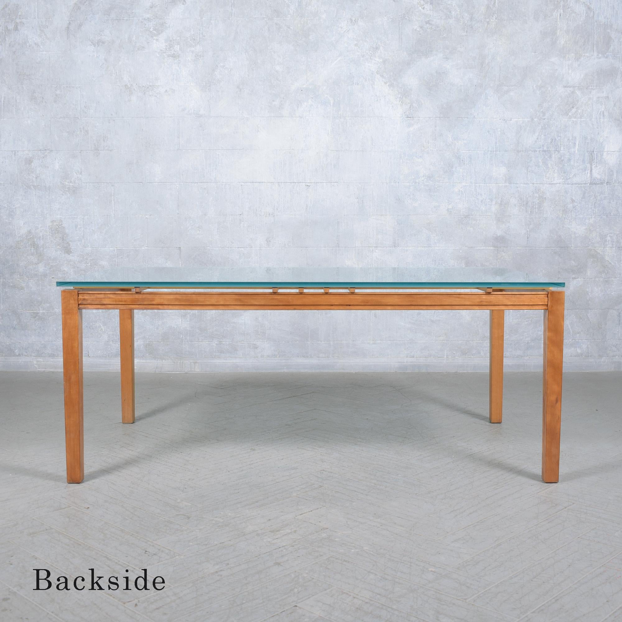 1980s Modern Maple Wood Dining Table with Frosted Glass Top For Sale 3
