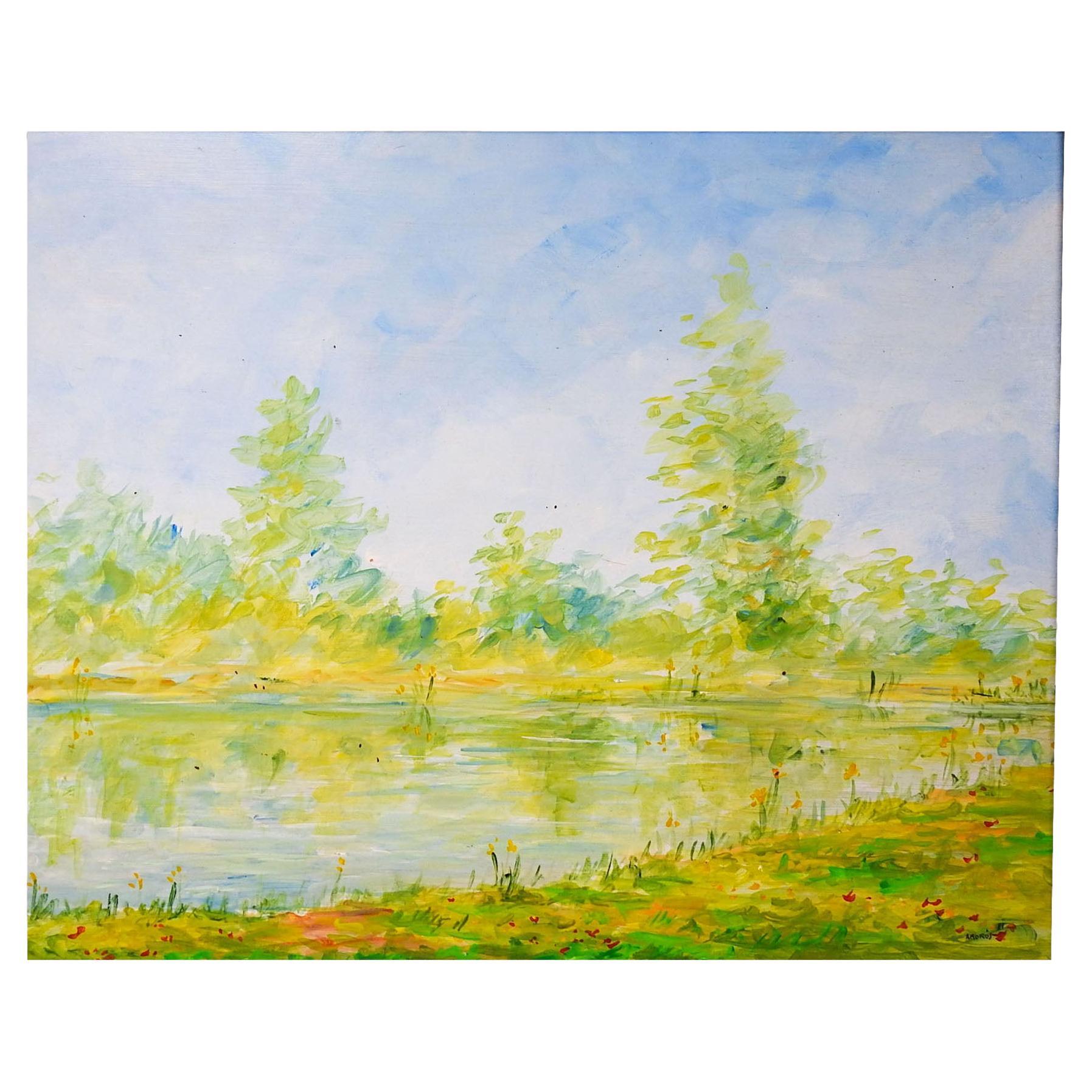 Vintage 1980's Miguel Amoros French Impressionist Landscape Painting For Sale