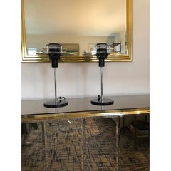 Vintage 1980s Modernist Space Age Black Metal and Plexiglass Desk Table Lamps