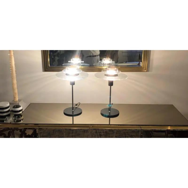 Vintage 1980s Modernist Space Age Black Metal and Plexiglass Desk Table Lamps In Good Condition In W Allenhurst, NJ