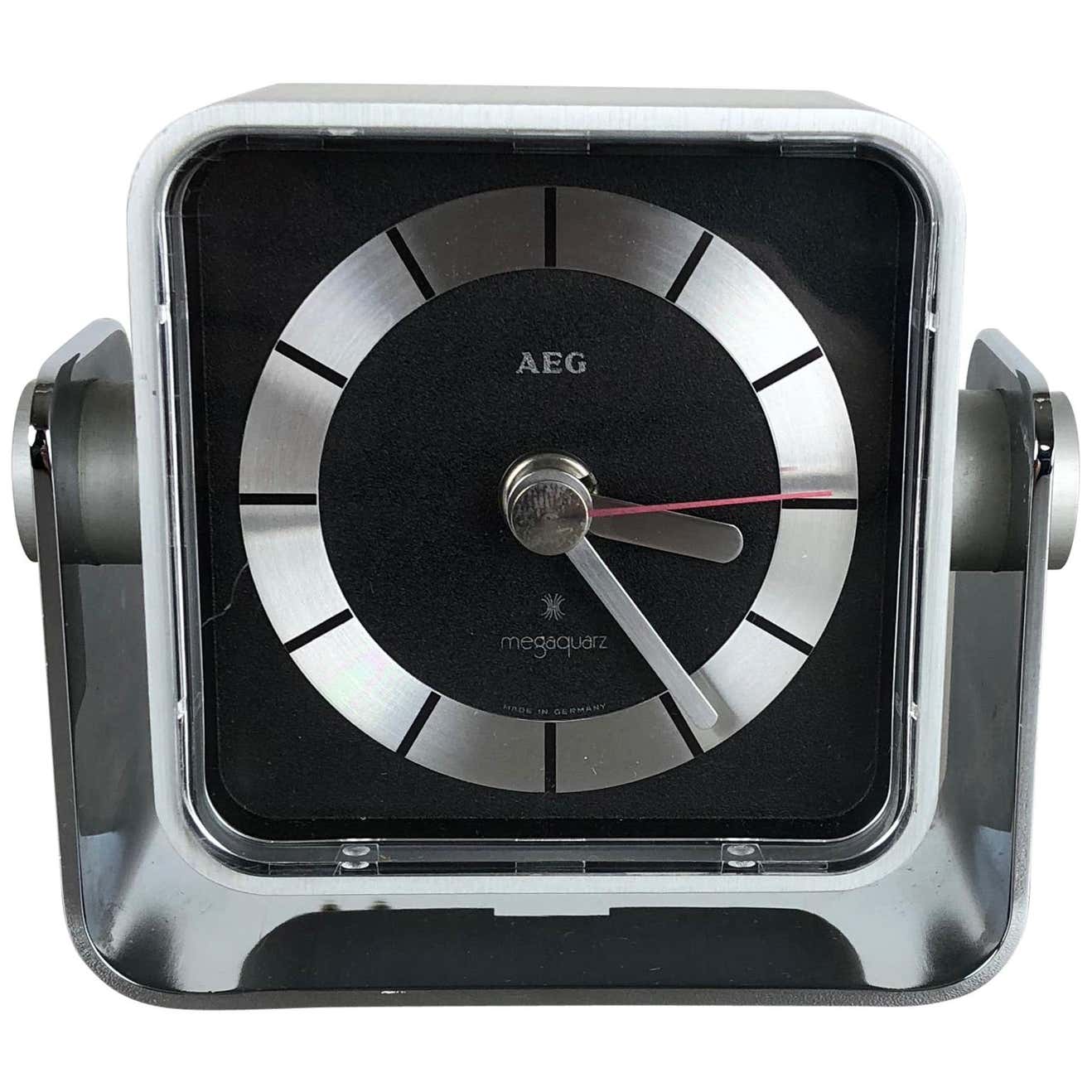 Vintage 1980s Modernist Space Age Megaquarz Metal Table Clock by AEG ...