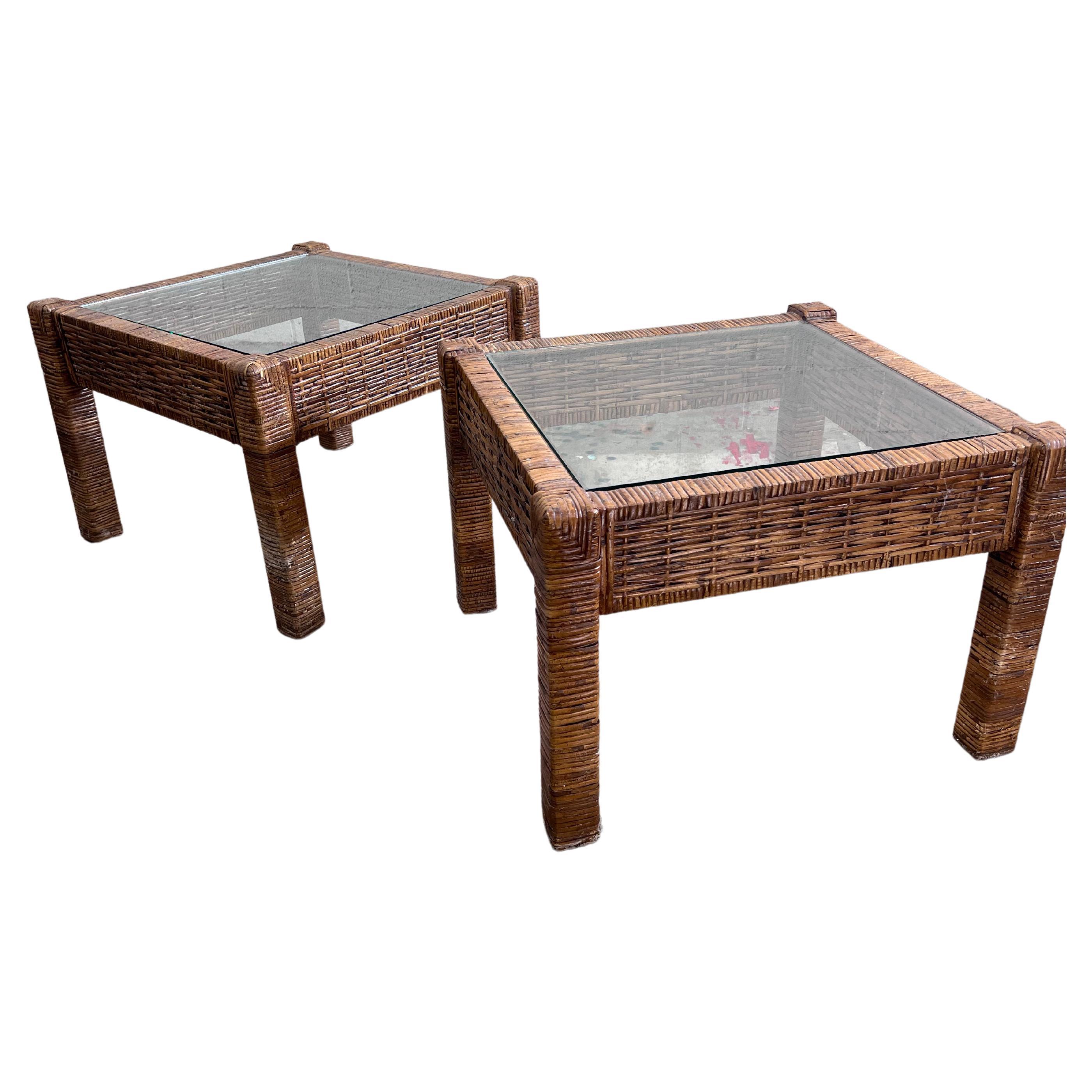 Vintage 1980s modular rattan coffee tables/side tables -a pair  For Sale