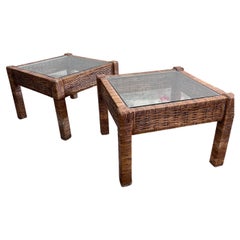 Vintage 1980s modular rattan coffee tables/side tables -a pair 