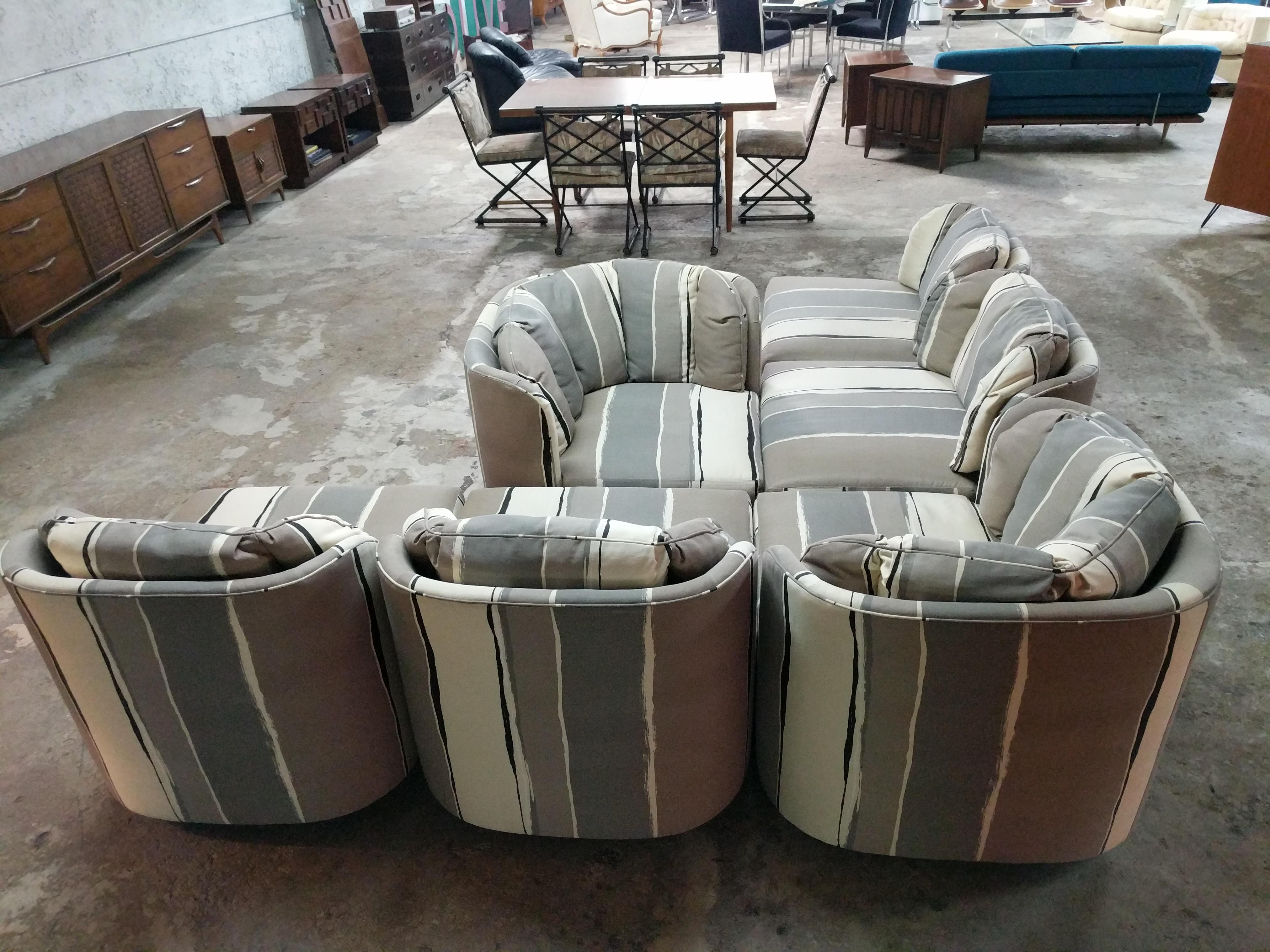 This modular (6-piece) sofa is in excellent condition. 

Each section can be moved around easily for different configurations. 

 Each section is 30 W, 32 D, 30 H, 17 SH.