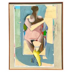 Vintage 1980s Monumental Abstract Figurative Soil on Canvas