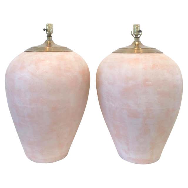 Pair of Monumental White Glazed Pottery Table Lamps, circa 1980s at 1stDibs