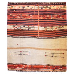 Vintage 1980s Moroccan Handmade Wool Rug – Warm Orange & Natural Beige