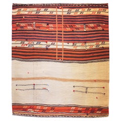 Alfombra marroquí vintage de lana hecha a mano de los años 80 - Naranja cálido y beige natural
