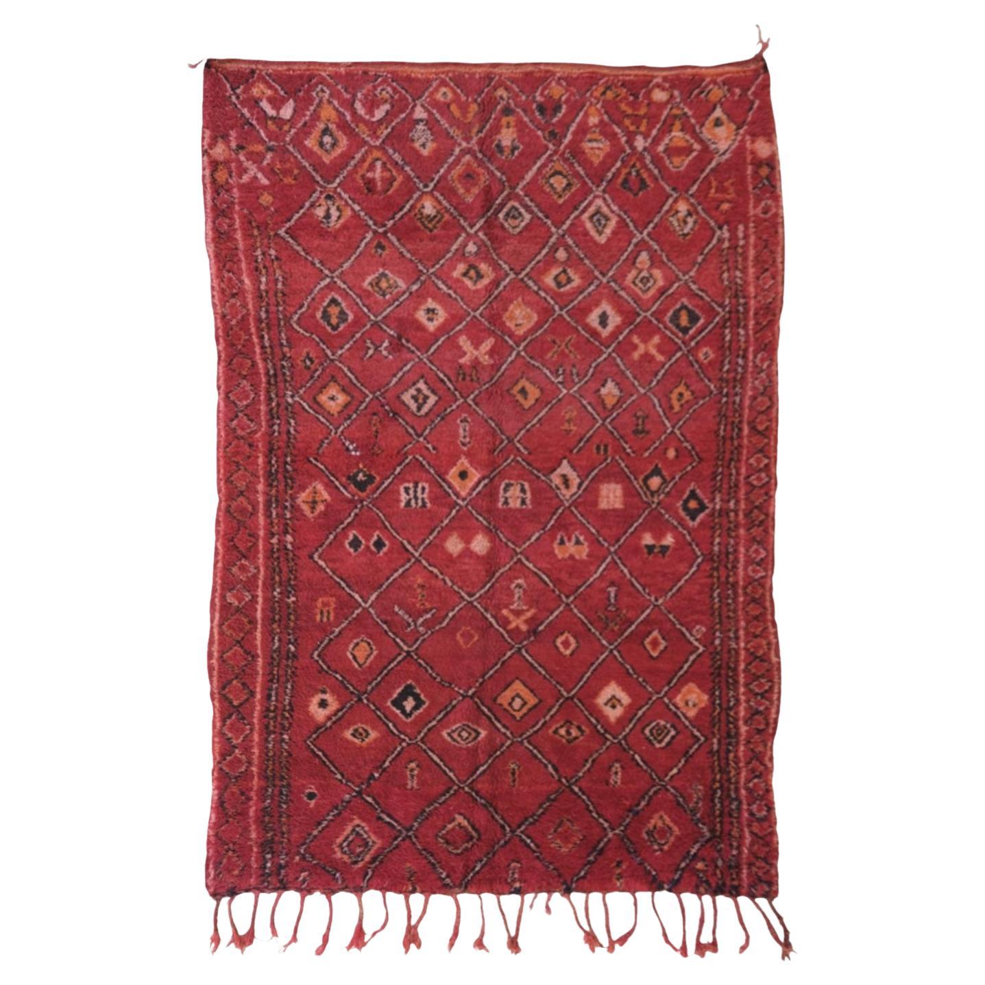 Vintage 1980s Marokkanische Stammeswolle Boujaad Roter Teppich