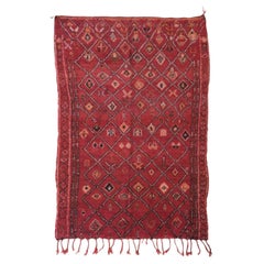 Vintage 1980s Marokkanische Stammeswolle Boujaad Roter Teppich
