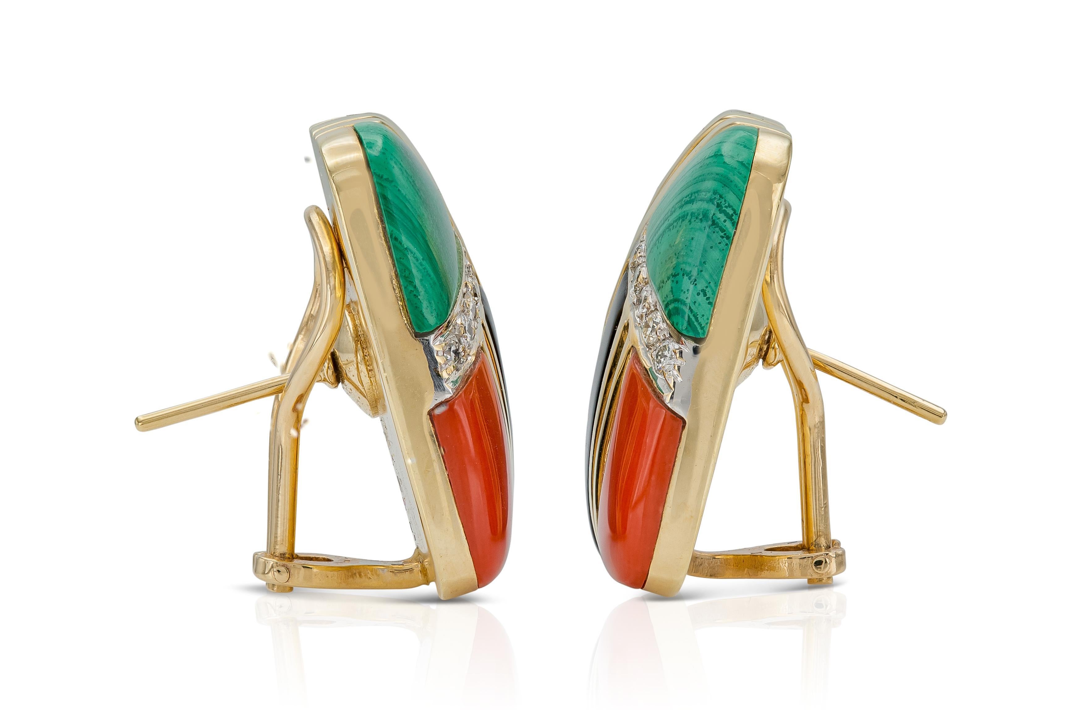 Vintage 1980s Multi-Gem Geometric Earrings In Good Condition For Sale In New York, NY
