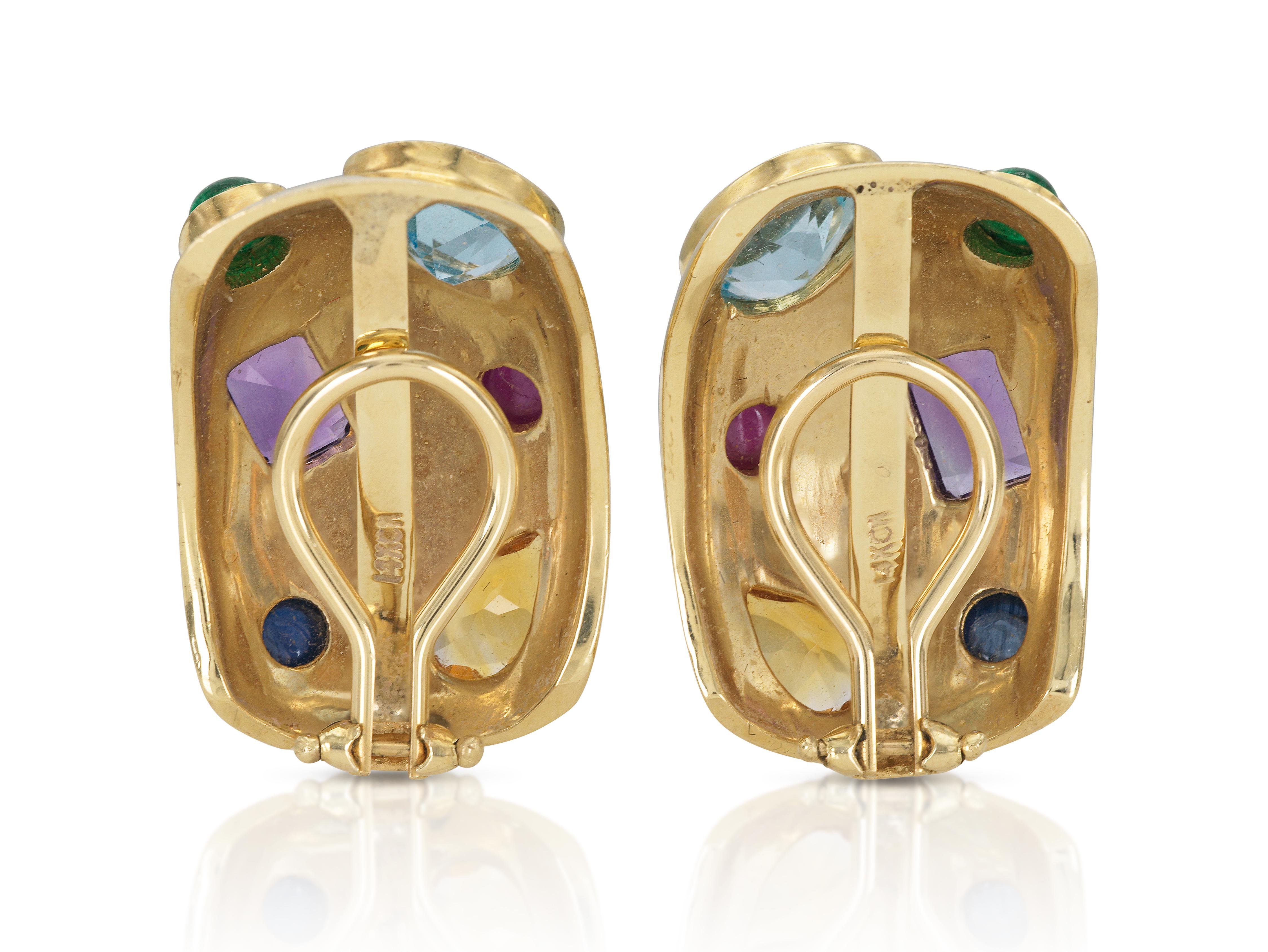Vintage 1980s Multi-Gem Gold Ohrringe Damen im Angebot