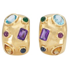 Vintage 1980s Multi-Gem Gold Ohrringe