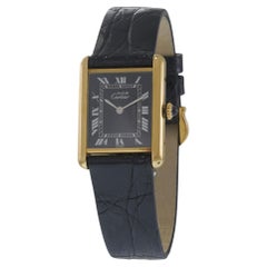 Vintage 1980's Must de Cartier Schwarzes Zifferblatt Uhr