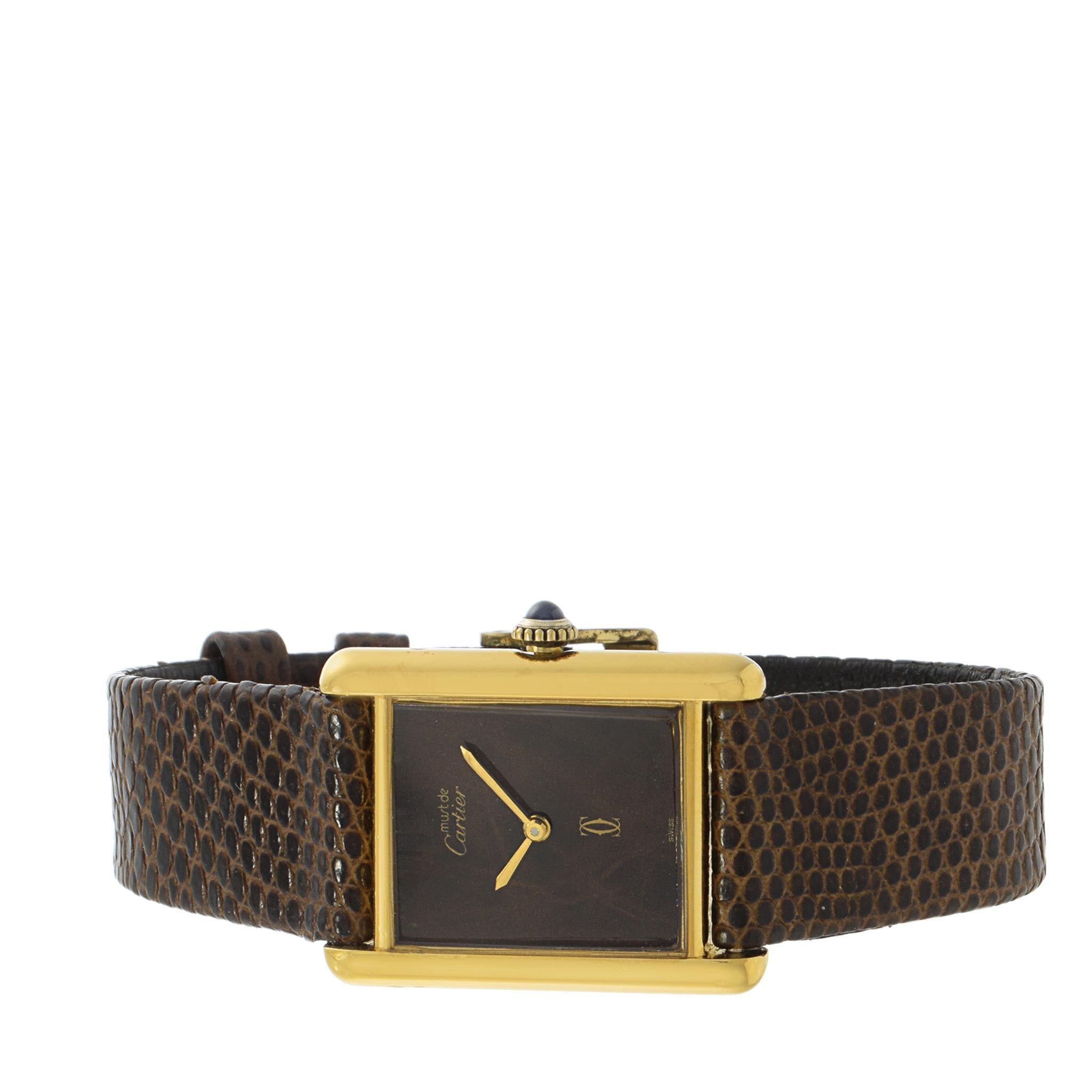 Vintage 1980's Must De Cartier Brown Dial In Good Condition For Sale In New York, NY
