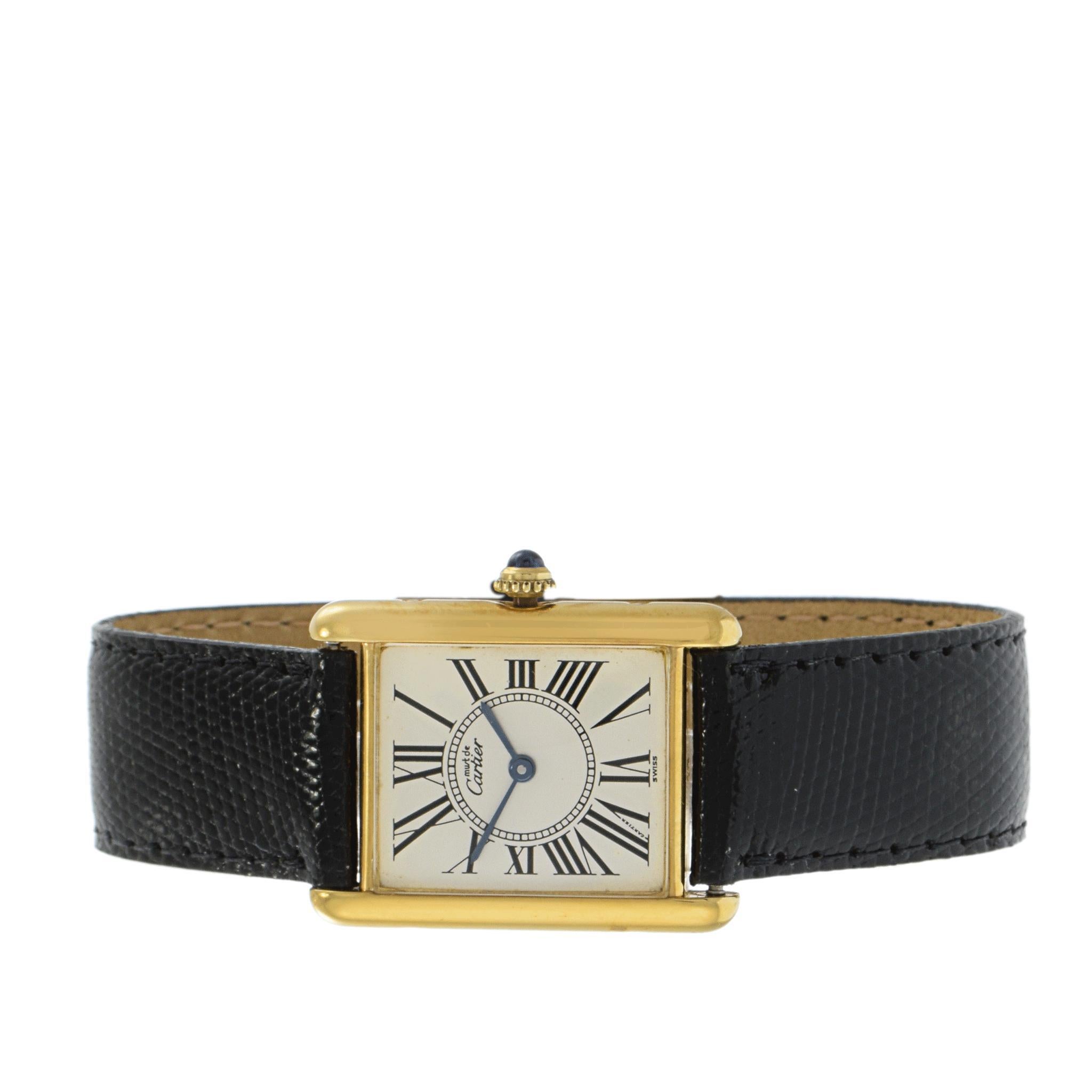 Women's or Men's Vintage 1980's Must De Cartier Silver Opaline Dial Quartz