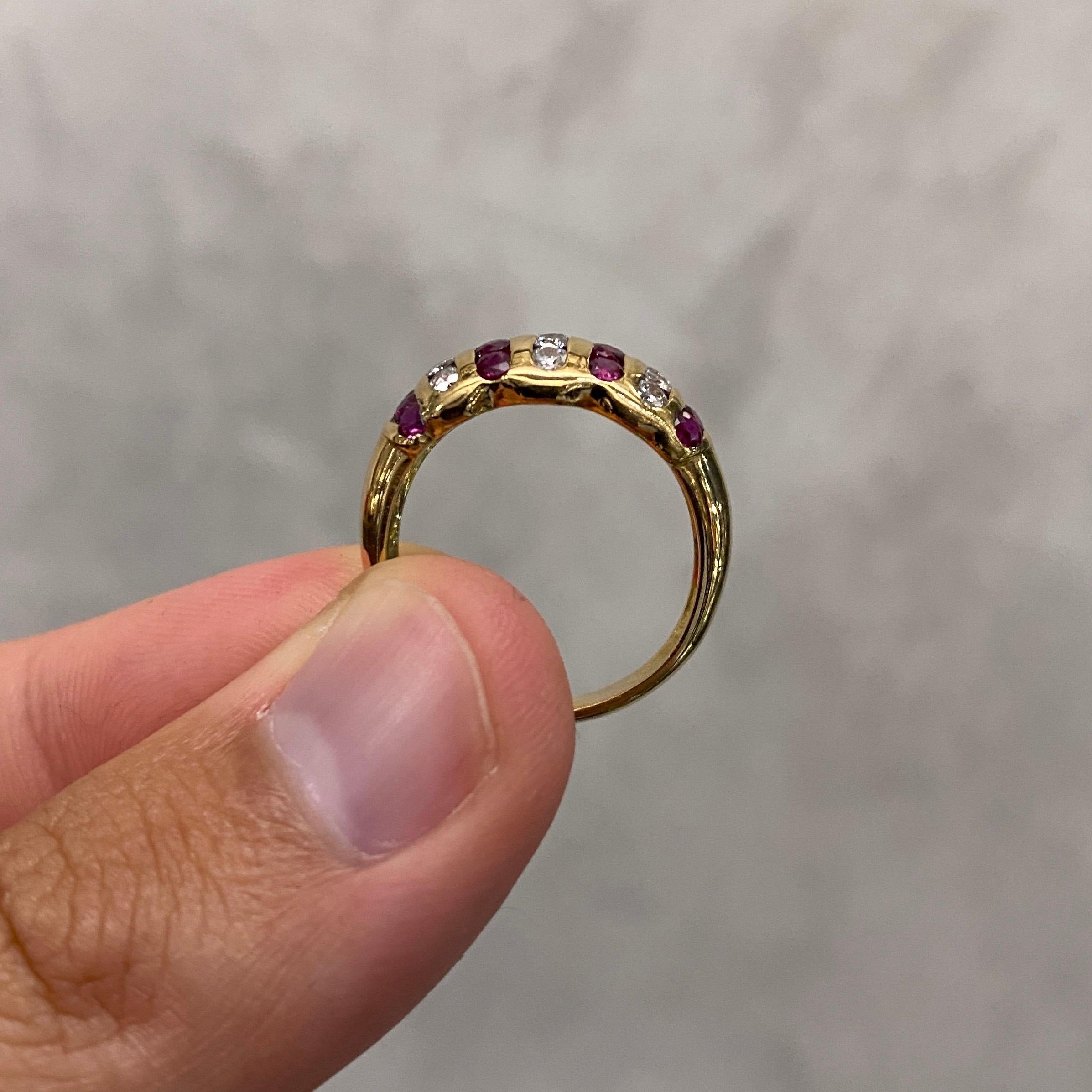 Vintage 1980s Natural Ruby Diamond Bombe Cocktail Ring Yellow Gold Signed For Sale 8