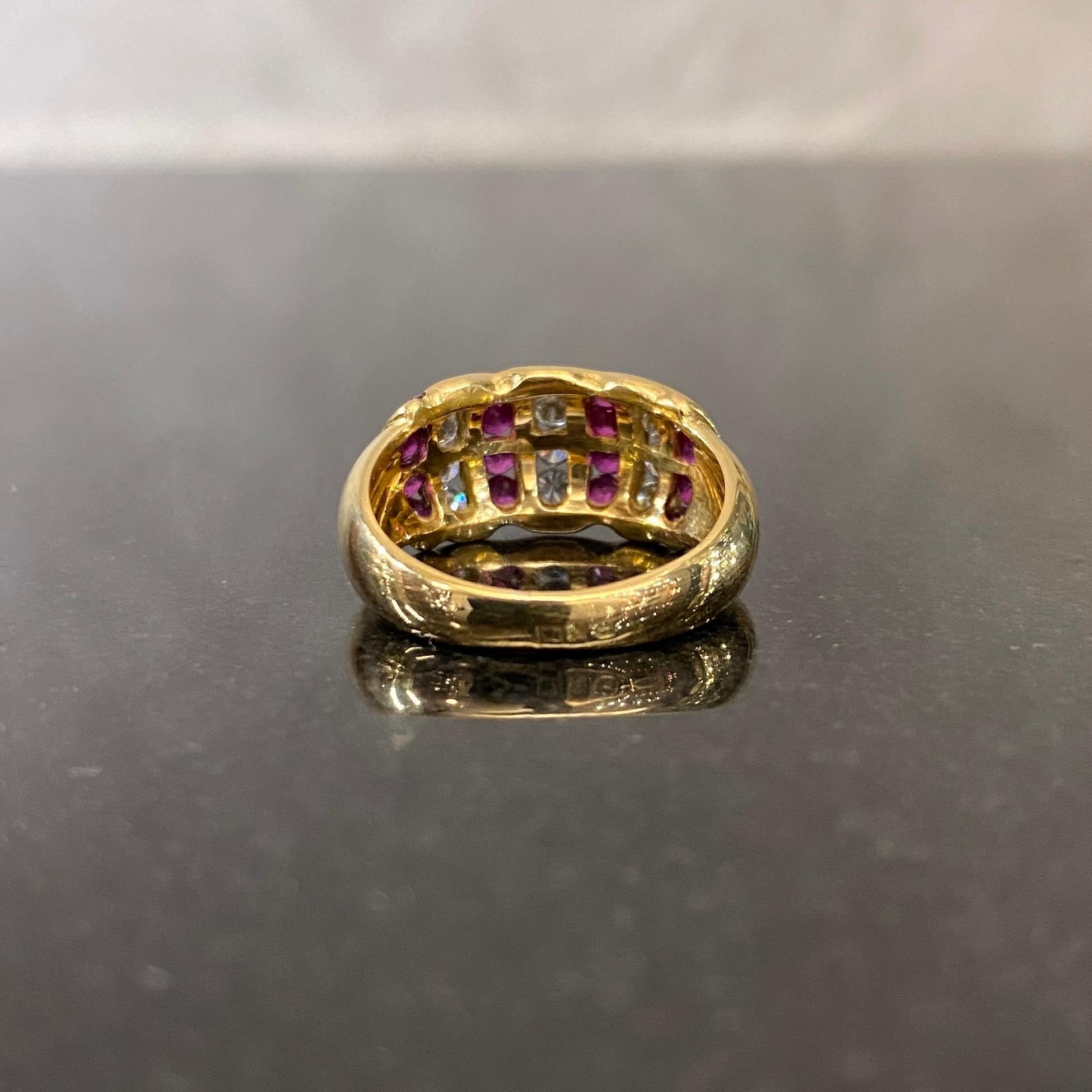 Vintage 1980s Natural Ruby Diamond Bombe Cocktail Ring Yellow Gold Signed For Sale 12