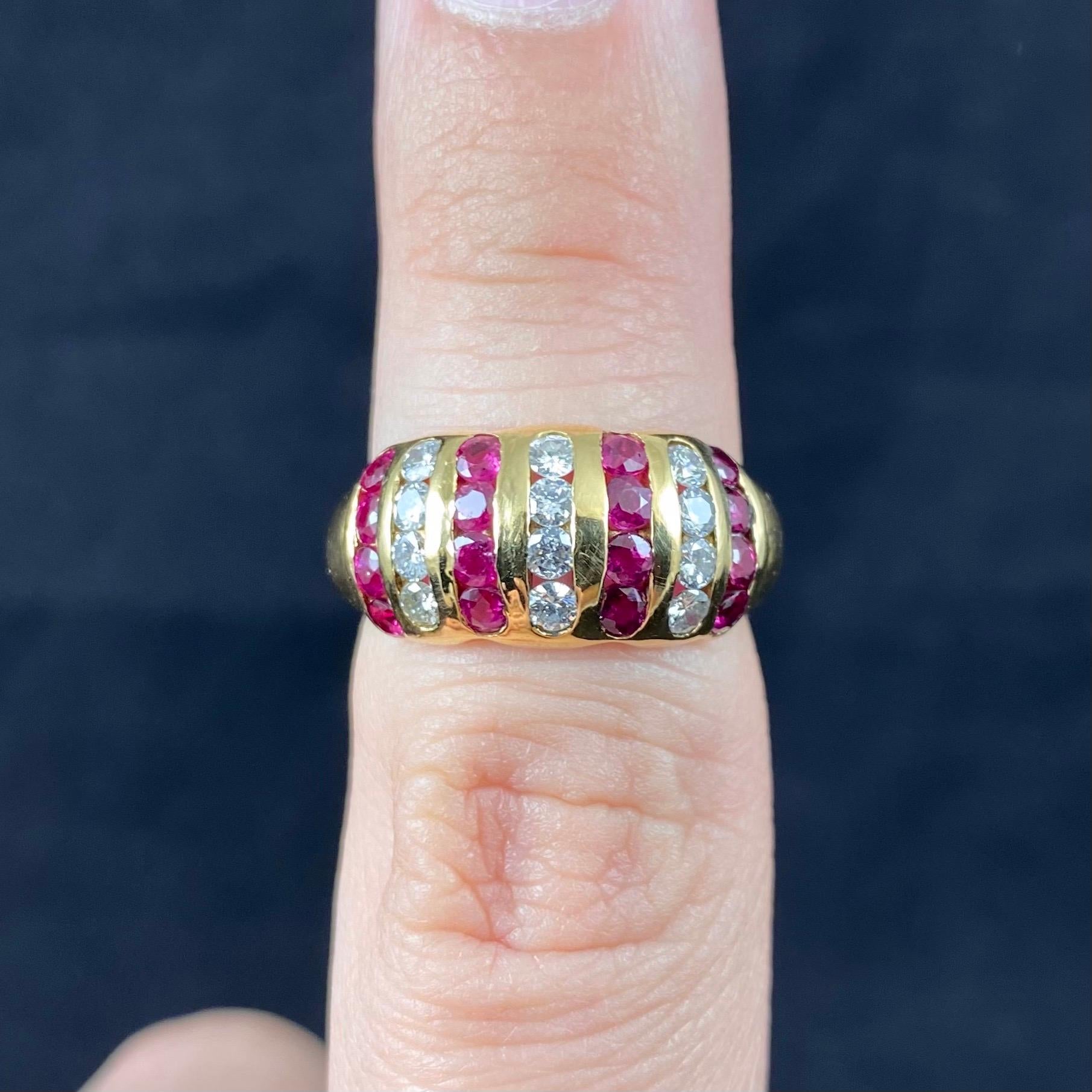 Vintage 1980s Natural Ruby Diamond Bombe Cocktail Ring Yellow Gold Signed For Sale 2