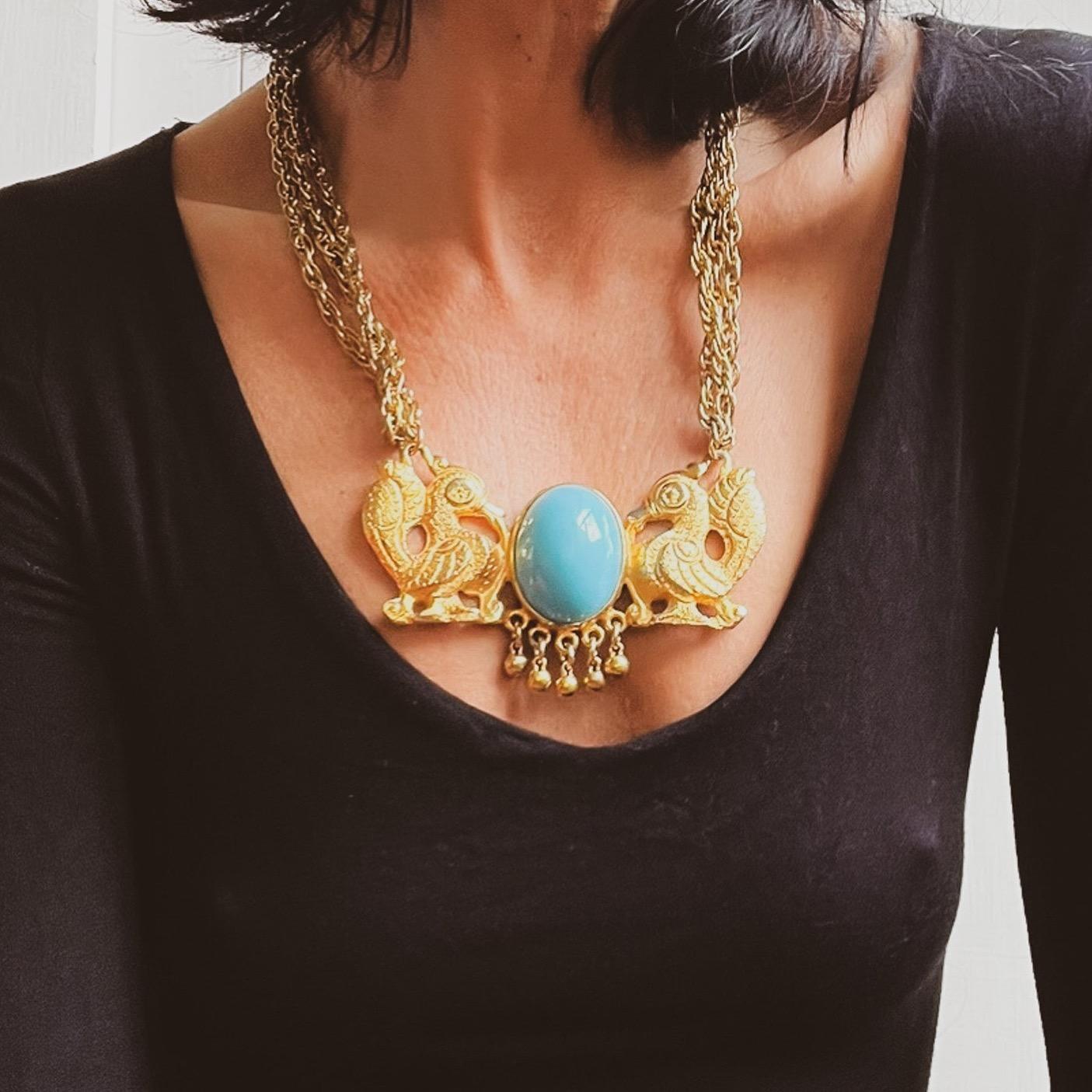 Step back into the grandeur of the 80s, a decade defined by its flamboyant glamour with this incredible vintage necklace, perfectly embodying the Dynasty  more is more era.

This spectacular necklace, the brainchild of Donald Stannard, features a