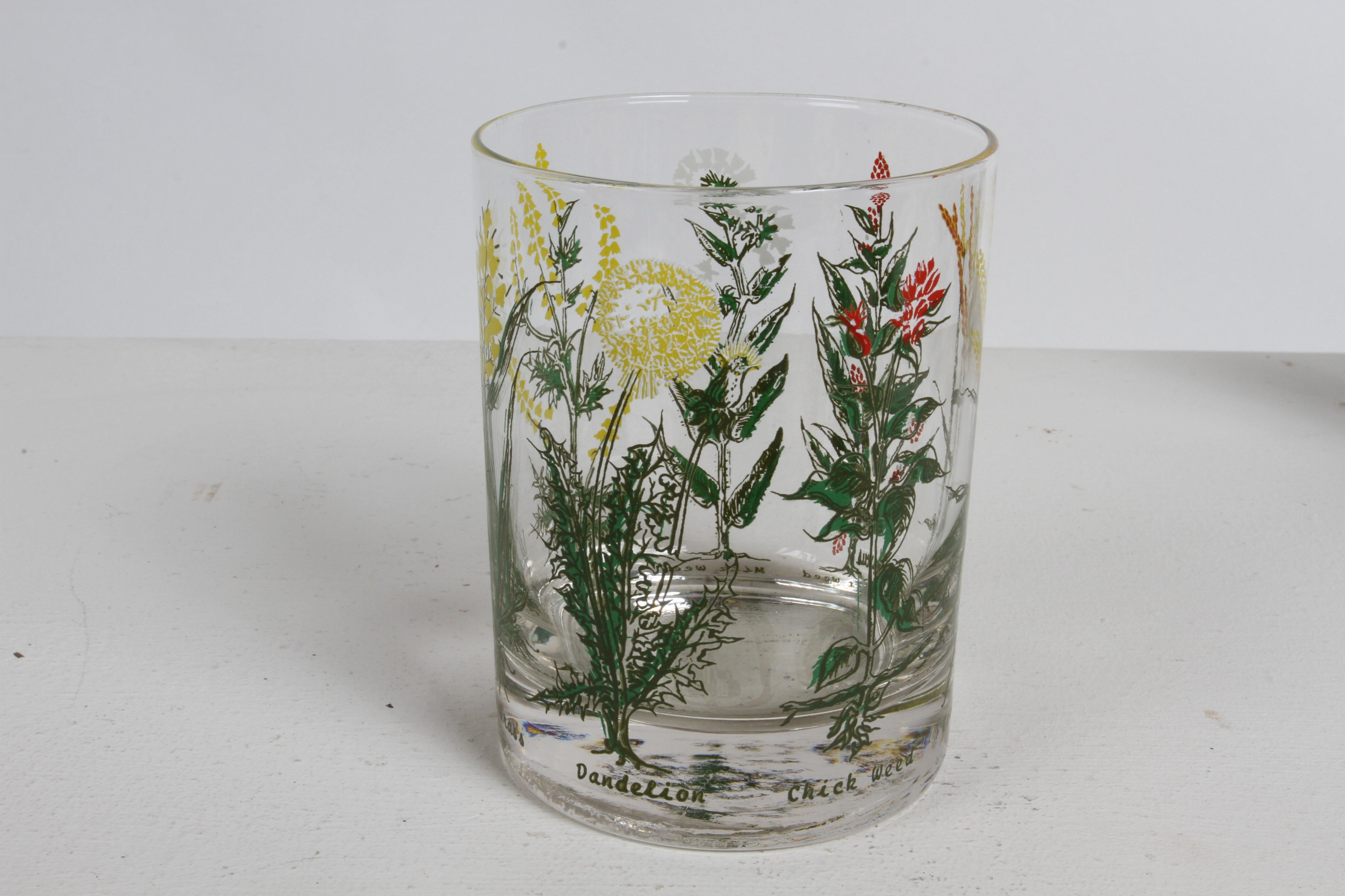 Vintage 1980s Neiman-Marcus Botanical Grasses Theme Bar Rocks Glasses Set of 6 In Good Condition In St. Louis, MO