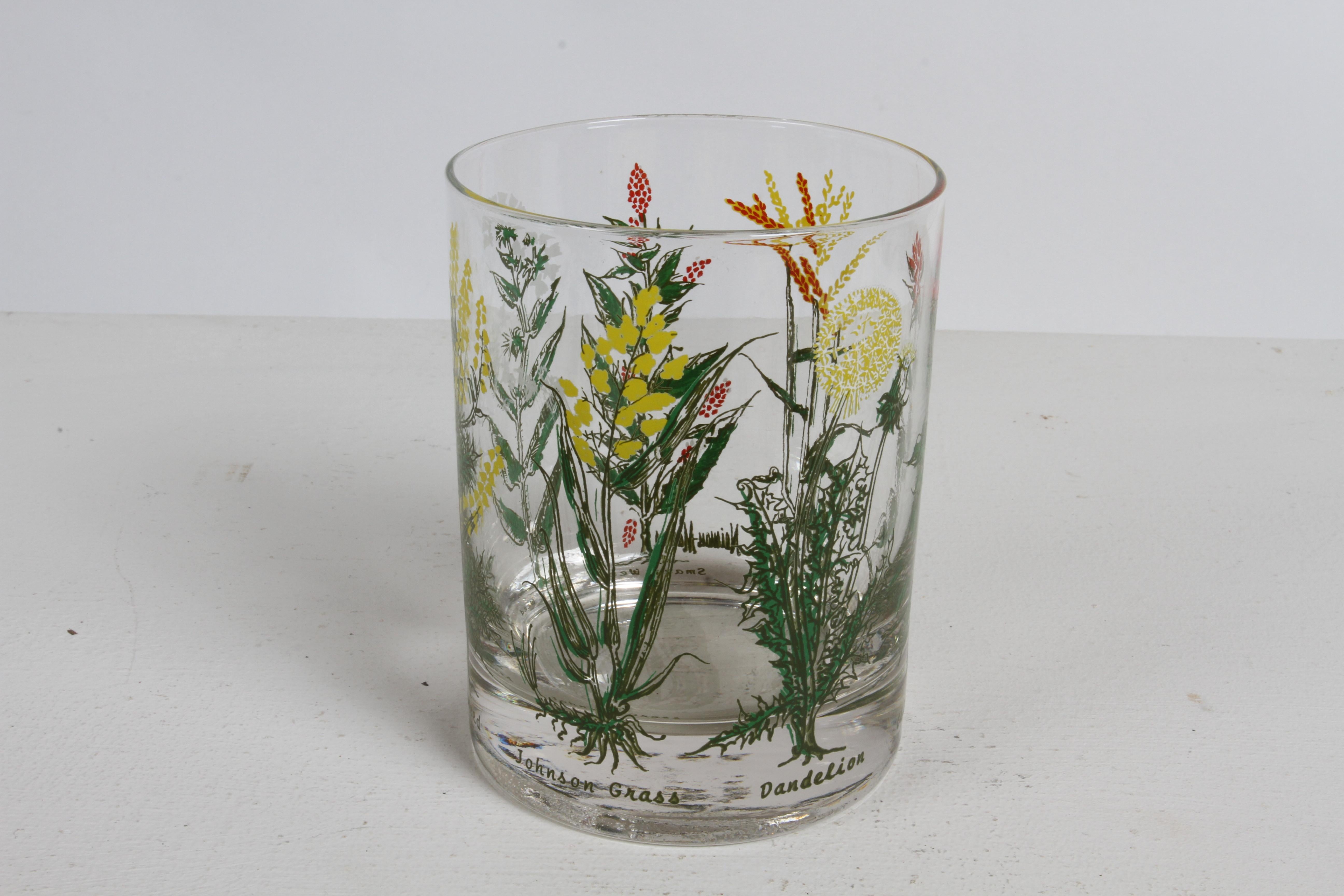 Late 20th Century Vintage 1980s Neiman-Marcus Botanical Grasses Theme Bar Rocks Glasses Set of 6