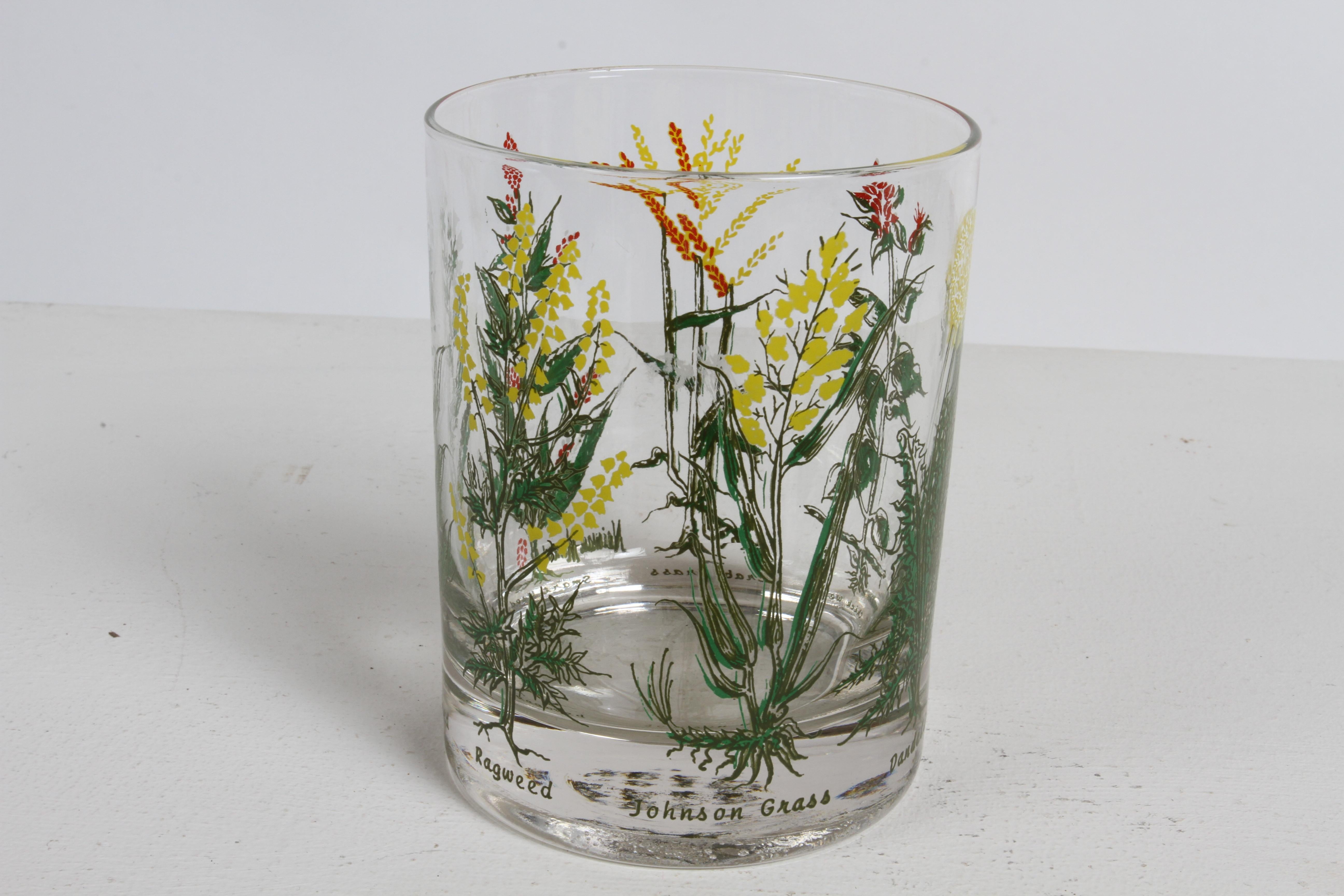 Vintage 1980s Neiman-Marcus Botanical Grasses Theme Bar Rocks Glasses Set of 6 4