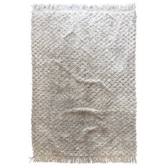 Vintage anni '80 Off White Minimal Diamond Shapes Berber Cotton Rug 200cm x 136cm