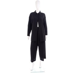Vintage 1980s Opus 204 Seattle Lightweight Black Wool Jacket & Wide Leg Pants
