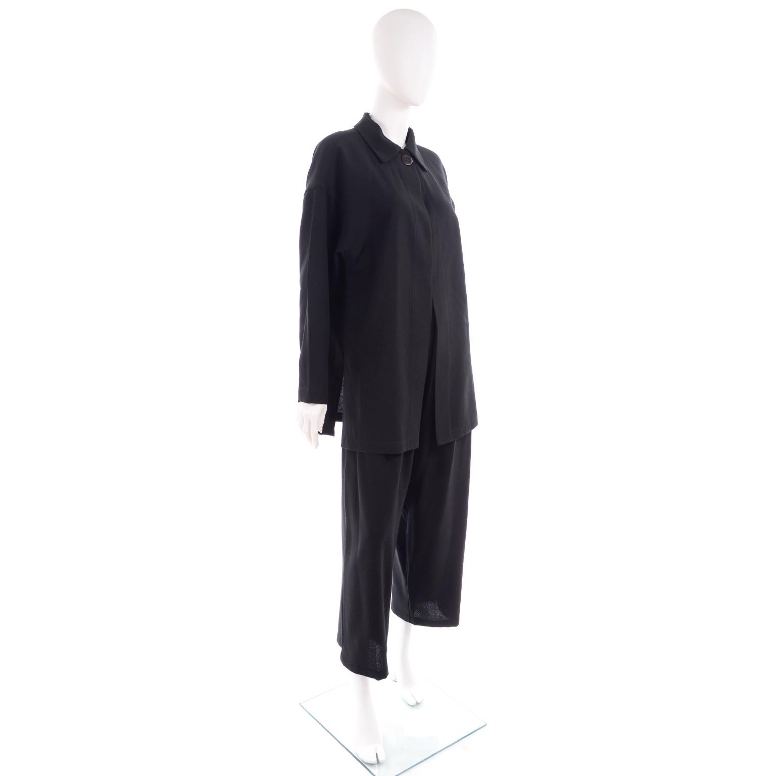 Vintage 1980s Opus 204 Seattle Lightweight Black Wool Jacket & Wide Leg Pants In Excellent Condition In Portland, OR