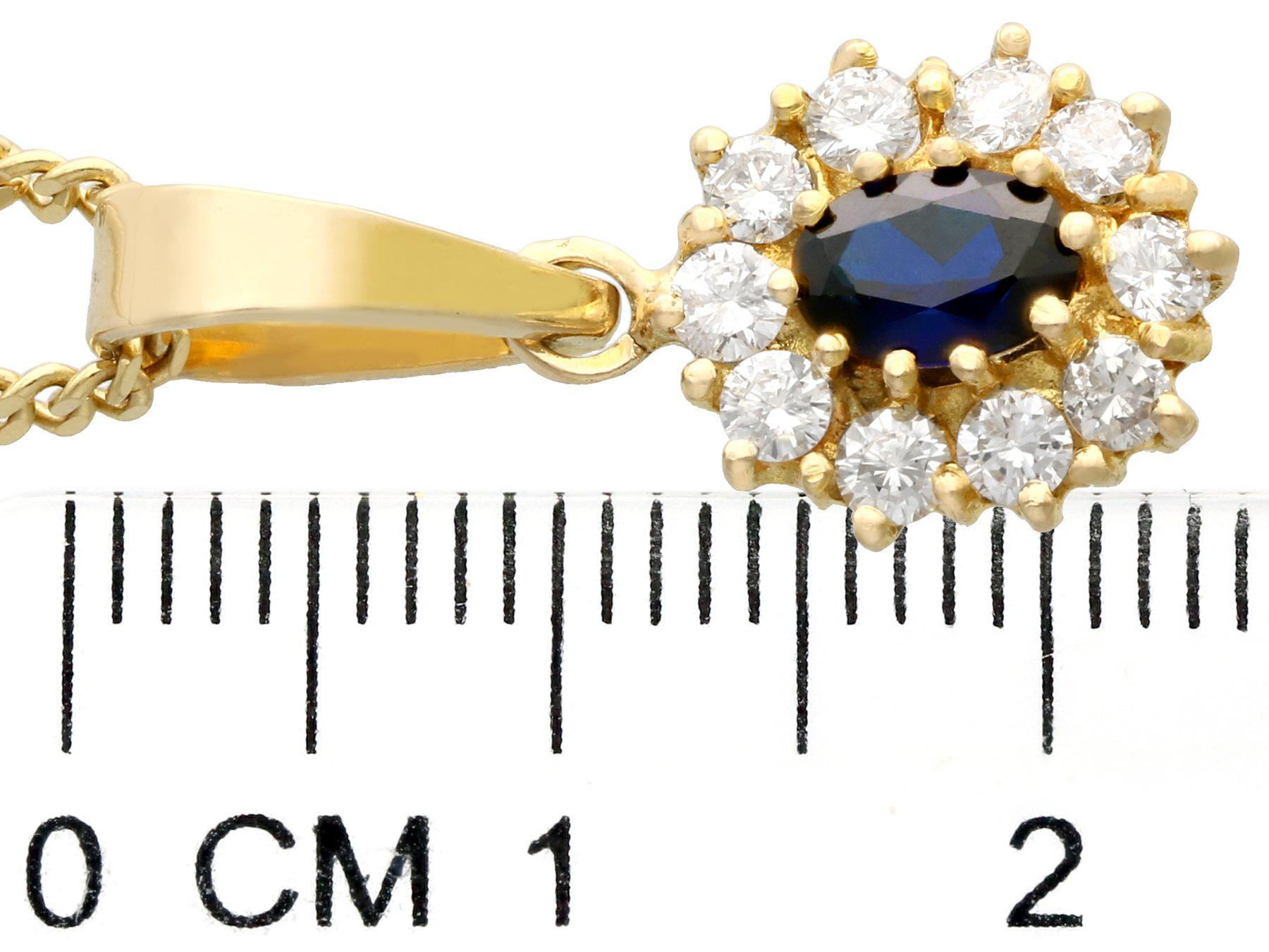 Vintage 1980s Oval Cut Sapphire and Diamond Yellow Gold Cluster Pendant For Sale 2